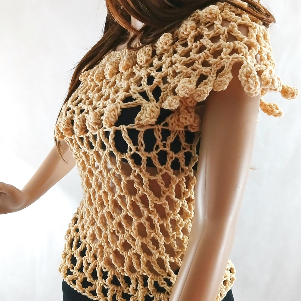 Handmade Crochet Women Top - Cream